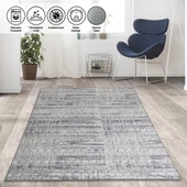 Modern Abstrak Çizgi taramalı Gri Halı Kaymaz Taban Makinada Yıkanabilir - 1