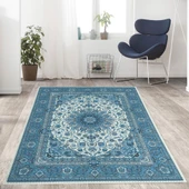 Bambu Halı Salon Halısı Post Pelüş Halı Klasik desenli Mavi Halı - 2