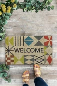 Valerine Life Rustik Geometrik Üçgen Çizgi Desenli Welcome Hoş Geldiniz Kapı Önü Paspası 45x70cm thumbnail 1