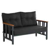 Çamlıca Alüminyum Bahçe Koltuğu - Ahşap Desenli İkili Koltuk, Minderli - 1