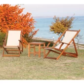 Belek PVC Kumaşlı Ahşap Şezlong -3 Kademeli Sırt Dayama, Kolçaklı - 4