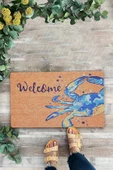 Valerine Life Mavi Yengeç Desenli Welcome Hoş Geldiniz Kapı Önü Paspası 45x70cm thumbnail 1