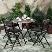 Eportatif 4 Kişilik Minderli Yuvarlak Bistro Takım Bahçe Mutfak Masa Sandalye Füme 1505 - 1