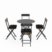 Eportatif 4 Kişilik Minderli Yuvarlak Bistro Takım Bahçe Mutfak Masa Sandalye Füme 1505 - 7