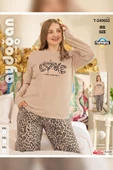 Aydoğan Kadın Suzi Büyük Beden Termal Leopar Bej Pijama Takım 0682 - 3