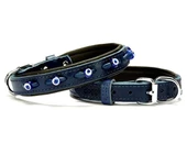 Doggie Comfort Deri Nazar Boncuklu Köpek Boyun Tasması Medium Mavi 2x35-40 Cm - 1