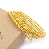 6 Adet 22 Ayar Altın Kaplama Çelik Desenli Ajda Bilezik - BSET-123 - 3