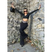 Lucky Life Kadın Belde Kruvaze Ve Ribana Detay Ispanyol Paça Ithal Krep Pantolon thumbnail 4