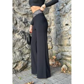 Lucky Life Kadın Belde Kruvaze Ve Ribana Detay Ispanyol Paça Ithal Krep Pantolon thumbnail 7