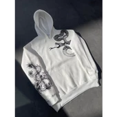 Uzun Kol Kapşonlu Baskılı SweatShirt - Beyaz - 3