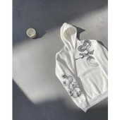 Uzun Kol Kapşonlu Baskılı SweatShirt - Beyaz - 4