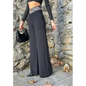 Lucky Life Kadın Belde Kruvaze Ve Ribana Detay Ispanyol Paça Ithal Krep Pantolon thumbnail 1