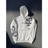 Uzun Kol Kapşonlu Baskılı SweatShirt - Beyaz - 2