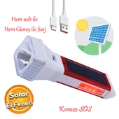 Şarjlı Solar Güneş Enerjili 5 Işık Modu Led El Feneri Usb Şarj Kamp Avcı Lambası Gece Lamba - 1