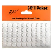 Beyaz Eva Bazlı Darbe Ses Kapı Stoperi Keçe Yapışkanlı 10 mm (50'li PAKET) Dolap Kapak Çekmece Daire - 1