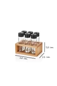 Ahşap Standlı 6'lı Cam Baharatlık Seti - Tuzluk Biberlik Baharatlık - 4