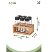 Ahşap Standlı 6'lı Cam Baharatlık Seti - Tuzluk Biberlik Baharatlık - 5