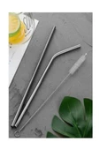 Mithra Life 2 Li Metal Paslanmaz Çelik Pipet ve Temizleme Fırçası MIT1116 - 2