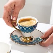 Porsima Marakesh Altın Yaldızlı 6 Kişilik Fincan Seti 12 Parça Türk Kahvesi Takımı Kahve Fincanı - 2