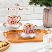 Porsima Mariposa Altın Yaldızlı 6 Kişilik Fincan Seti 12 Parça Türk Kahvesi Takımı Kahve Fincanı - 1