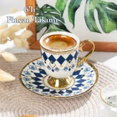 Porsima Neva Altın Yaldızlı 6 Kişilik Fincan Seti 12 Parça Türk Kahvesi Takımı Kahve Fincanı thumbnail 1