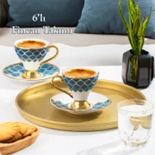Porsima Marakesh Altın Yaldızlı 6 Kişilik Fincan Seti 12 Parça Türk Kahvesi Takımı Kahve Fincanı - 1