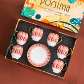 Porsima Mariposa Altın Yaldızlı 6 Kişilik Fincan Seti 12 Parça Türk Kahvesi Takımı Kahve Fincanı - 4