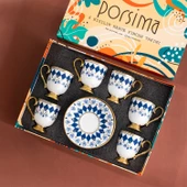 Porsima Neva Altın Yaldızlı 6 Kişilik Fincan Seti 12 Parça Türk Kahvesi Takımı Kahve Fincanı thumbnail 4