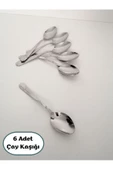 6 Adet Lux Çay Kaşığı Tercan Kartelalı Çay Kaşığı Paslanmaz Çelik 6Şar Tane Sert Bükülmez - 1