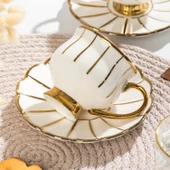 Porsima Zambak Altın Yaldızlı 6 Kişilik Fincan Seti 12 Parça Türk Kahvesi Takımı Kahve Fincanı thumbnail 2