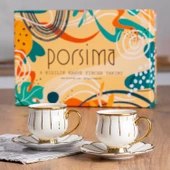 Porsima Zambak Altın Yaldızlı 6 Kişilik Fincan Seti 12 Parça Türk Kahvesi Takımı Kahve Fincanı thumbnail 3