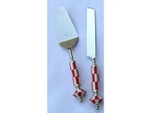 Mackie Kırmızı Beyaz 2li Kek Seti Pasta Spatula Bıçak Seti Kek Sunum - 1
