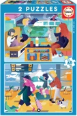 Educa Ahşap Puzzle 2X48 Havaalanı ve Tren 18604 - 1