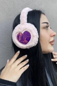 Pembe Renk Kalp Figürlü Peluş Kulaklık - 1