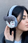 Gri Renk Ayıcık Figürlü Peluş Kulaklık - 1