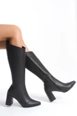 Across Siyah Kalın Topuklu Sivri  Burun Çizme - 3