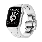Apple Watch 7 45 mm Uyumlu KRD-127 Metal Tokalı Silikon Kordon - 1