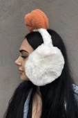 Beyaz Ve Turuncu Renk Kurdele Figürlü Peluş Kulaklık - 2