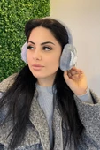Gri Renk Kuğu Detaylı Peluş Kulaklık - 1