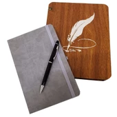 Hediyelik Metal Kalem ve Çizgili Deri Defter - 1
