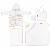 Sema Baby 5 Parça Bebek Bornoz Seti - Ekru - 1