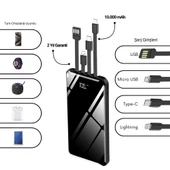 Hakopro 10.000 Mah Dahili Çoklu Kablolu Dijital Göstergeli Taşınabilir Powerbank Siyah PB-101 - 2