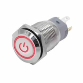 16mm Metal Panel Montaj Düz Kafa Latch Buton NO NC Power Sembol Led Işıklı  DC 6A 12V AC 3A 250V IP67 Su Geçirmez Düğme Başlatma Kontrol Otomasyon Araba Makina Bilgisayar Akıllı Ev - 1