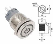 16mm Metal Panel Montaj Düz Kafa Latch Buton NO NC Power Sembol Led Işıklı  DC 6A 12V AC 3A 250V IP67 Su Geçirmez Düğme Başlatma Kontrol Otomasyon Araba Makina Bilgisayar Akıllı Ev - 7