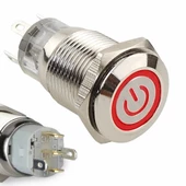 16mm Metal Panel Montaj Düz Kafa Latch Buton NO NC Power Sembol Led Işıklı  DC 6A 12V AC 3A 250V IP67 Su Geçirmez Düğme Başlatma Kontrol Otomasyon Araba Makina Bilgisayar Akıllı Ev - 3