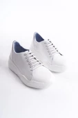 Kadın Hakiki Deri Kalın Tabanlı Sneaker Önü Tırtık Detaylı Bağcıklı Günlük Spor Ayakkabı - 3
