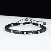 Gümüş Pazarım Desenli Diktörgen Kesim Oniks Taşlı Makrome Bileklik - 1