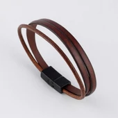 Gümüş Pazarım Eskitme Açık Kahve Rengi Erkek Deri Bileklik - 1