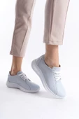 Kadın Hakiki Deri Sneaker Bağcıklı Esnek Taban Yuvarlak Burun Günlük Spor Ayakkabı - 1