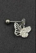 Gümüş Renk Cerrahi Çelik Kelebekli Tragus/Kıkırdak Piercing - 1